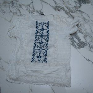 Lucky Brand Short Sleeve White T Shirt Top with Blue Embroidery Size Medium